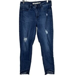 Seven7 High Rise Skinny Jeans Women 32x31 ( No Tags) Raw Hem Distressed Med Wash